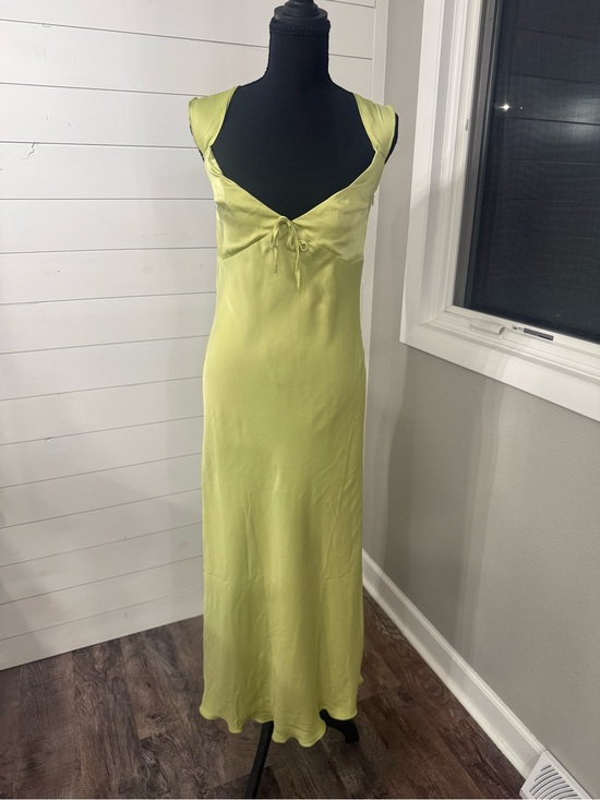 Meshki Dresses & Skirts - Meshki Light Green Maxi Dress Satin Ruffle Straps Sweatheart Neckline Size M